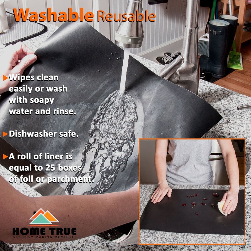 Home True Baking Mat, Silicone, PVC-Free, Rectangular, Black, 70 x 16.25 Inches - Image 3
